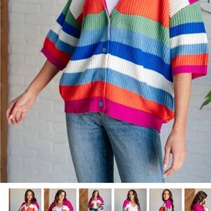 BiBi Red and Orange Cardigan Relaxed Fit Sweater